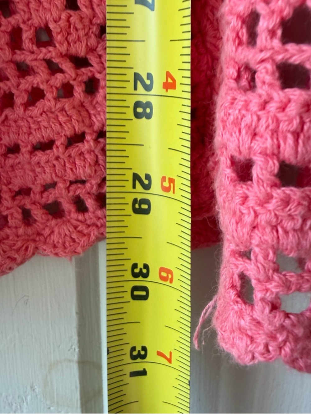 Vintage Carolyn Taylor Coral Pink Crochet Cover-Up Cardigan, Tie Front, Size M - Picture 9 of 9